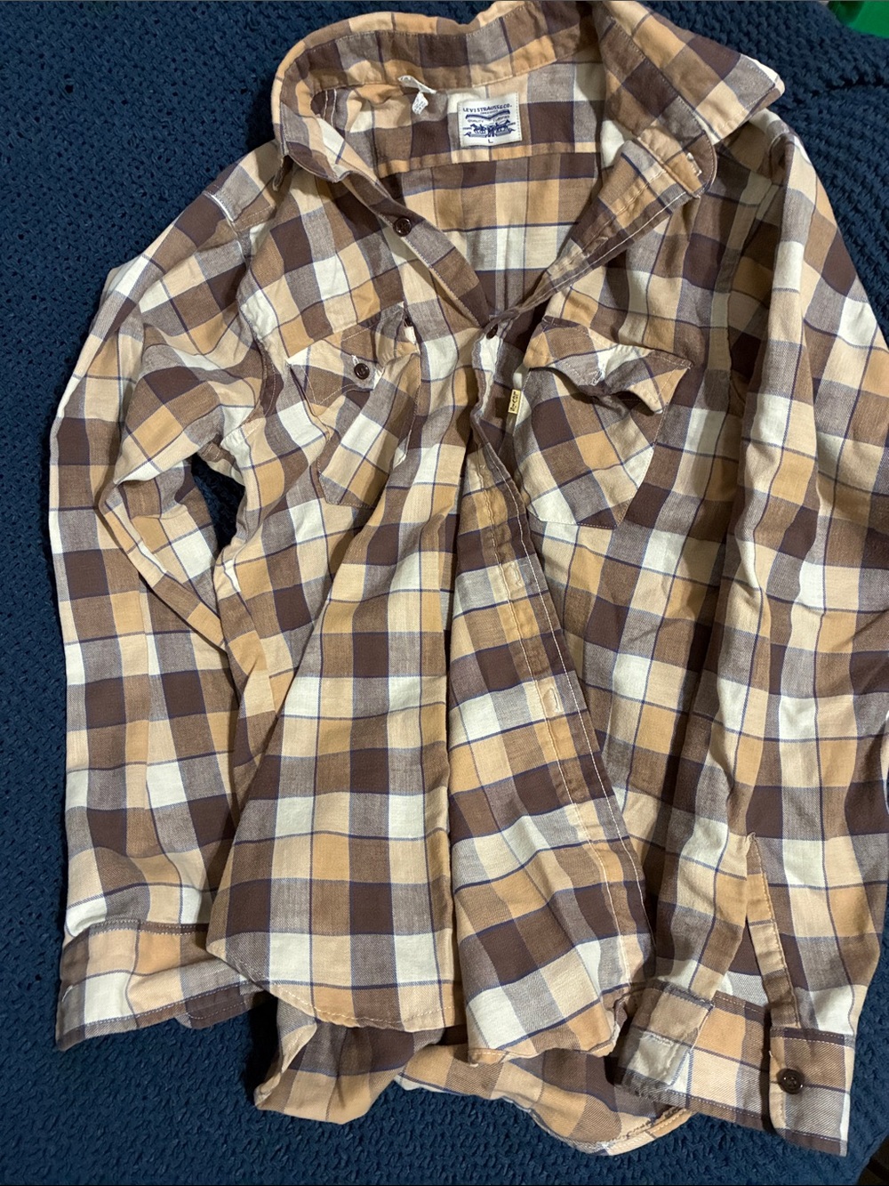Levis Brown & Cream Plaid Button-Up Shirt